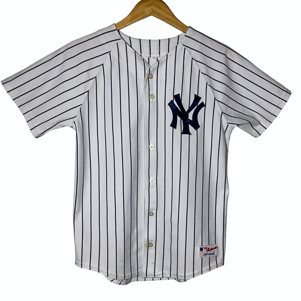 Majestic Sporty White New York Yankees Derek Jeter #2 Pinstripe Jersey - L